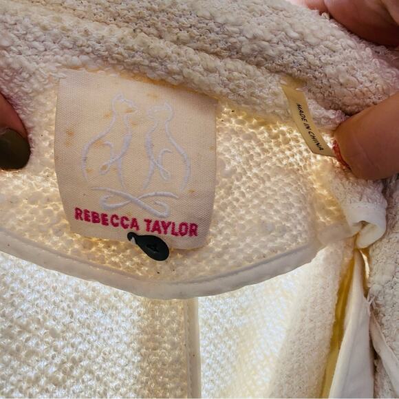 REBECCA TAYLOR White Cream Popcorn Textured Side Zip Blazer Moto Biker Jacket 4 - Picture 7 of 10